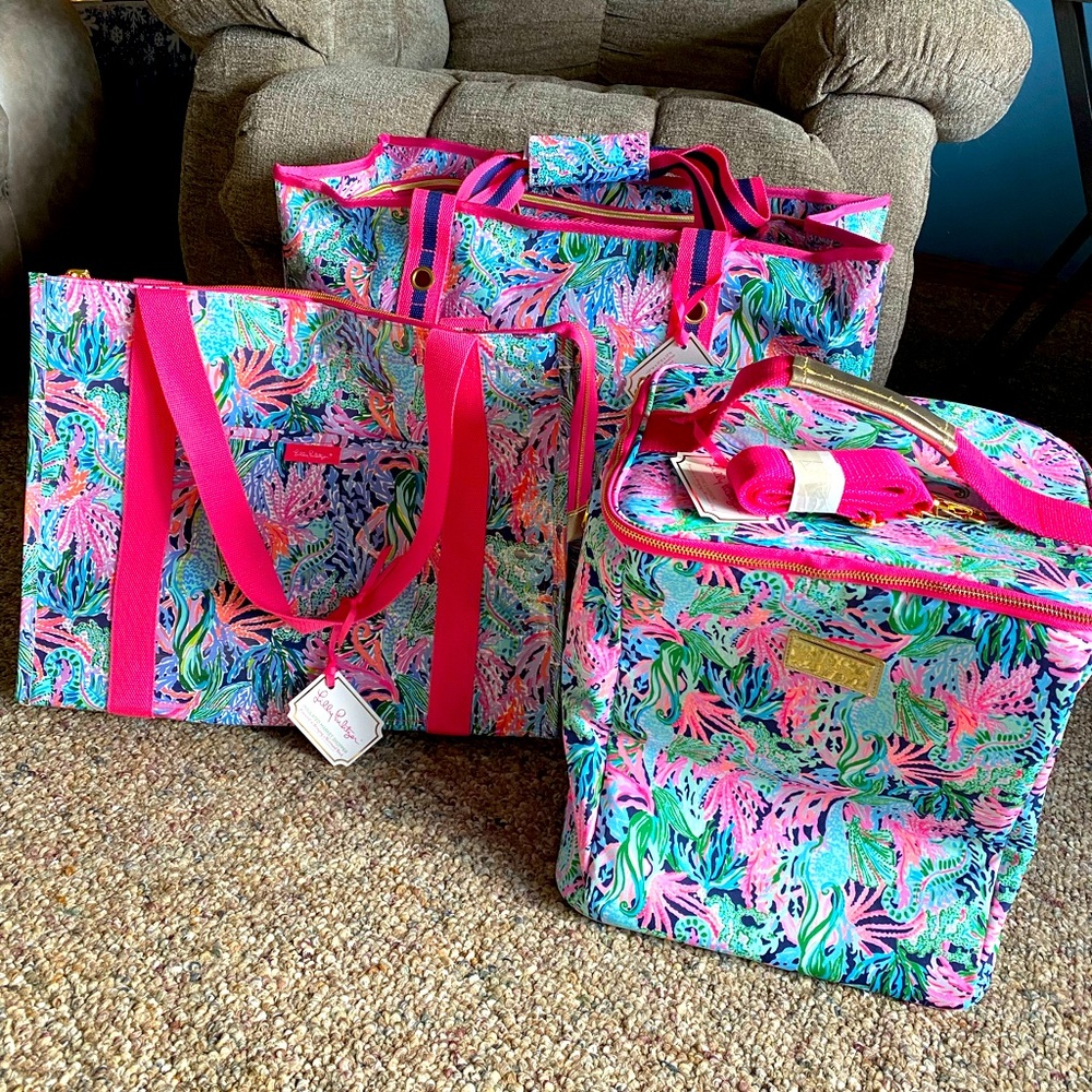 Lilly Pulitzer 3 piece bag set Bringing Mermaid Back